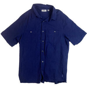 ROWM Men’s Button Front Shirt Size L  Navy Blue Button Up Two Front Pockets‎